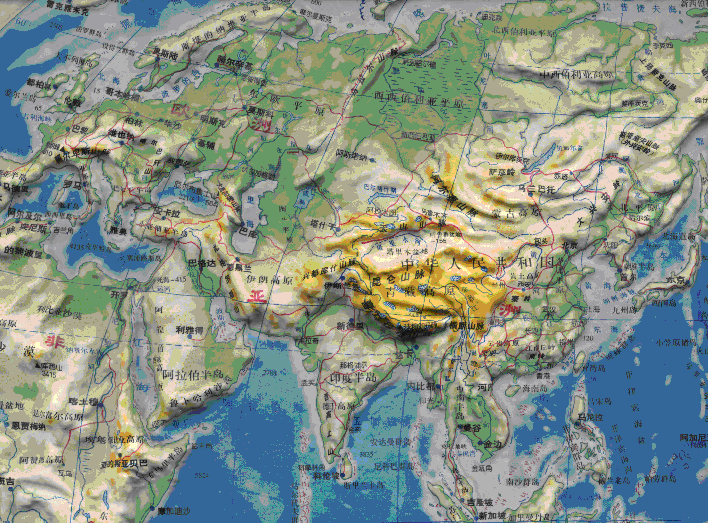 地图psd素材|欧亚大陆立体地图素材免费高清中文版