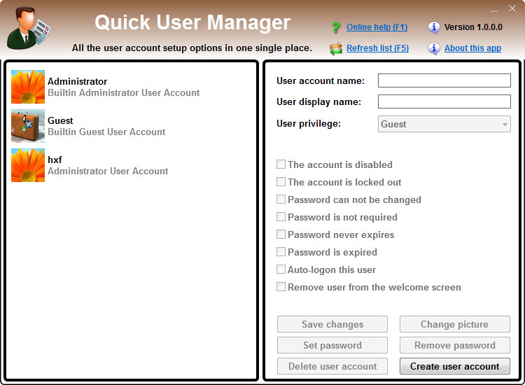 ϵͳ˻(Quick User Manager)ͼ0