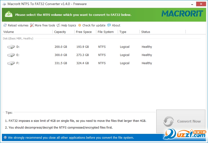 NTFSFAT32ת(Macrorit Free NTFS to FAT32 Converter)ͼ0