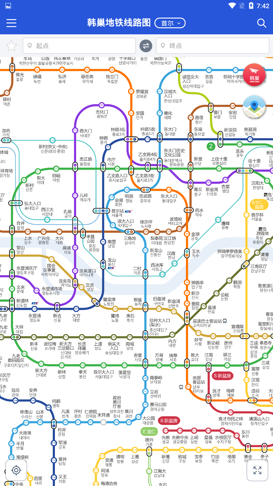韩巢地铁线路图中文版