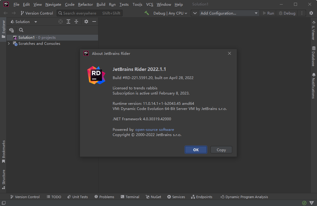 JetBrains Rider 2022.1.1 中文破解版截图1